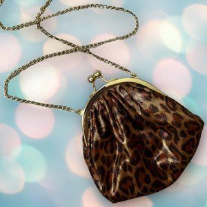 Chico’s Women’s Leopard Print Mini Chain Crossbody Bag Purse Clutch
